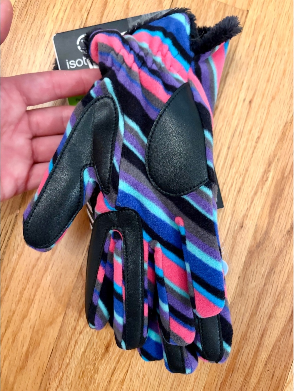 NWT Isotoner SmartTouch Active Fleece Gloves Plush Lined Stripe Women’s OS - Picture 3 of 5